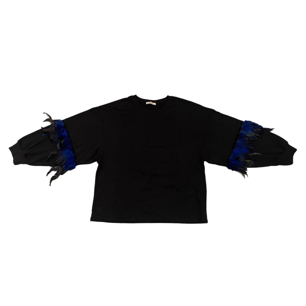 Black Sweater Top with Feathers.
